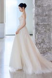 Vintage A Line Spaghetti Straps Tulle Applique Long Wedding Dresses HZ1024