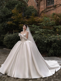 Timeless Ball Gown Strqpless Satin Applique With Veil Gloves Long Wedding Dresses HZ1024