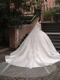 Timeless Ball Gown Strqpless Satin Applique With Veil Gloves Long Wedding Dresses HZ1024