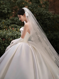 Timeless Ball Gown Strqpless Satin Applique With Veil Gloves Long Wedding Dresses HZ1024