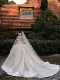 Timeless Ball Gown Strqpless Satin Applique With Veil Gloves Long Wedding Dresses HZ1024