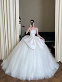 Unique Ball Gown Strqpless Satin Tulle Long Wedding Dresses HZ1024