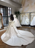 Elegant Ball Gown V Neck Satin Lace Long Sleeves With Veil Long Wedding Dresses HZ1024