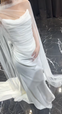 Elegant Mermaid Strapless White Chiffon Tulle Long Wedding Dresses HZ1024