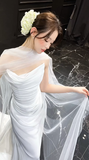 Elegant Mermaid Strapless White Chiffon Tulle Long Wedding Dresses HZ1024