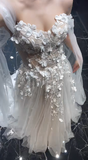 Pretty A Line Off The Shoulder Tulle Applique Long Wedding Dresses HZ1024