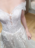 Dreamy A Line Off The Shoulder Tulle Applique Long Wedding Dresses HZ1024