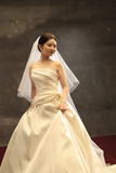 Elegant A Line Off The Shoulder Satin With Veil Long Wedding Dresses HZ1024