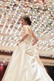 Elegant A Line Off The Shoulder Satin With Veil Long Wedding Dresses HZ1024