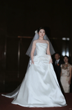 Elegant A Line Off The Shoulder Satin With Veil Long Wedding Dresses HZ1024