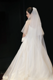 Elegant A Line Off The Shoulder Satin With Veil Long Wedding Dresses HZ1024