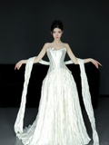 Unique A Line Strapless Satin Long Wedding Dresses HZ1024