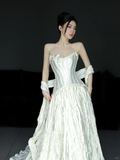 Unique A Line Strapless Satin Long Wedding Dresses HZ1024