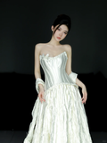 Unique A Line Strapless Satin Long Wedding Dresses HZ1024