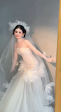 Unique Mermaid Strapless Tulle With Veil Gloves Long Wedding Dresses HZ1024