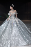 Timeless Ball Gown Off The Shoulder Tulle Sequin Long Wedding Dresses HZ1024