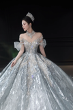 Timeless Ball Gown Off The Shoulder Tulle Sequin Long Wedding Dresses HZ1024