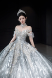 Timeless Ball Gown Off The Shoulder Tulle Sequin Long Wedding Dresses HZ1024
