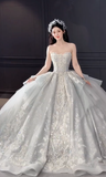 Dreamy Ball Gown Strapless Tulle Sequin Long Wedding Dresses HZ1024