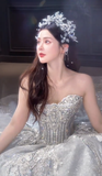 Dreamy Ball Gown Strapless Tulle Sequin Long Wedding Dresses HZ1024