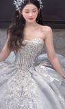 Dreamy Ball Gown Strapless Tulle Sequin Long Wedding Dresses HZ1024