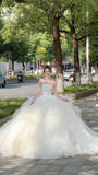 Pretty Ball Gown Strapless Tulle Applique Long Wedding Dresses HZ1024