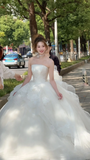 Pretty Ball Gown Strapless Tulle Applique Long Wedding Dresses HZ1024