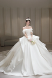 Pretty Ball Gown Off The Shoulder Satin Long Wedding Dresses HZ1024