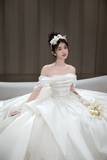 Pretty Ball Gown Off The Shoulder Satin Long Wedding Dresses HZ1024