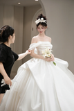 Pretty Ball Gown Off The Shoulder Satin Long Wedding Dresses HZ1024