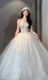 Timeless Ball Gown Strapless Tulle Sequin Beaded Long Wedding Dresses HZ1024