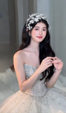 Timeless Ball Gown Strapless Tulle Sequin Beaded Long Wedding Dresses HZ1024