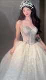 Timeless Ball Gown Strapless Tulle Sequin Beaded Long Wedding Dresses HZ1024