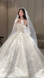 Gorgeous Ball Gown Strapless Tulle Sequin Beaded With Veil Gloves Long Wedding Dresses HZ1024