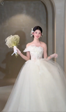 Elegant Ball Gown Strapless Tulle Applique Long Wedding Dresses HZ1024