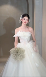 Elegant Ball Gown Strapless Tulle Applique Long Wedding Dresses HZ1024