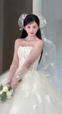 Dreamy Ball Gown Strapless Tulle Applique With Veil Long Wedding Dresses HZ1024