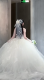 Dreamy Ball Gown Strapless Tulle Applique With Veil Long Wedding Dresses HZ1024