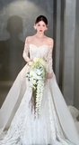Elegant Mermaid Off The Shoulder Lace Long Sleeves Long Wedding Dresses HZ1024