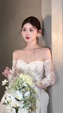 Elegant Mermaid Off The Shoulder Lace Long Sleeves Long Wedding Dresses HZ1024