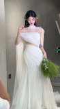 Chic Mermaid Strapless Chiffon Long Wedding Dresses HZ1024