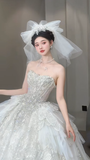 Timeless Ball Gown Strapless Tulle Sequin With Veil Long Wedding Dresses HZ1024