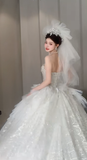 Timeless Ball Gown Strapless Tulle Sequin With Veil Long Wedding Dresses HZ1024