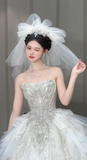 Timeless Ball Gown Strapless Tulle Sequin With Veil Long Wedding Dresses HZ1024
