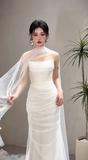 Simple Elegant Mermaid Strapless Chiffon Long Wedding Dresses HZ1024