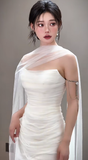 Simple Elegant Mermaid Strapless Chiffon Long Wedding Dresses HZ1024