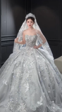 Dreamy Ball Gown Strapless Tulle Sequin Beaded With Veil Long Wedding Dresses HZ1024