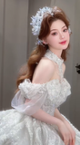 Gorgeous Ball Gown Off The Shoulder Tulle Sequin Beaded Long Wedding Dresses HZ1024
