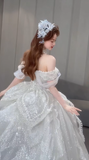 Gorgeous Ball Gown Off The Shoulder Tulle Sequin Beaded Long Wedding Dresses HZ1024