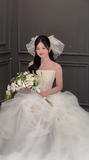 Elegant Ball Gown Strapless Tulle Long Wedding Dresses HZ1024